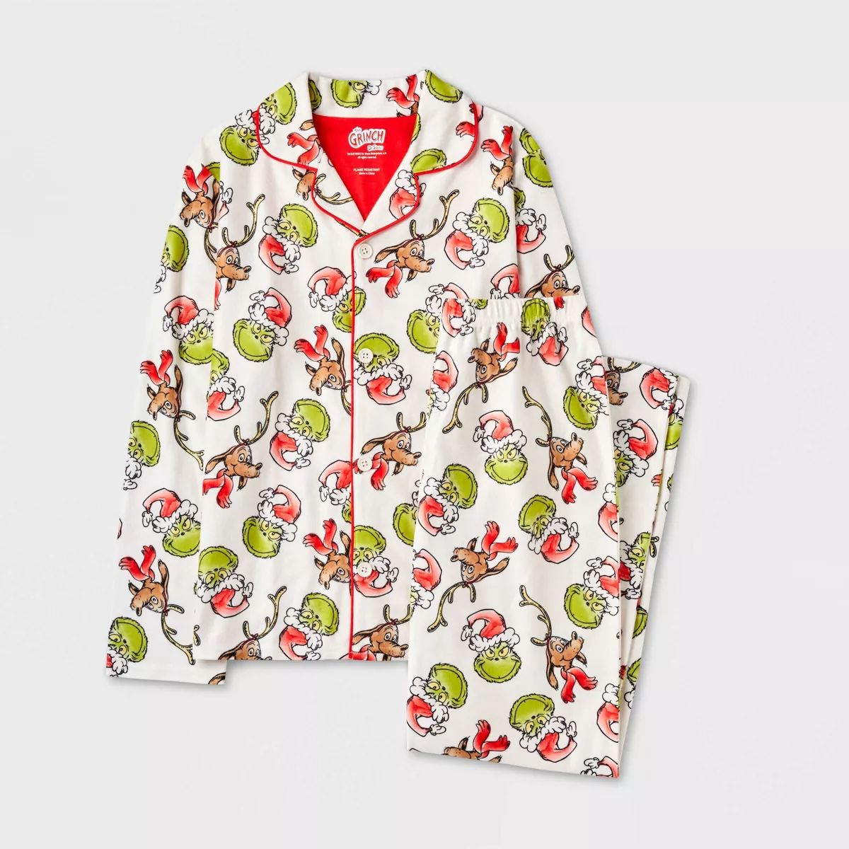 Kids' The Grinch Christmas Coat Pajama Set - Cream | Target