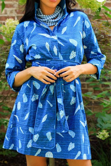 Dying over this blue shell print with a grasscloth background! Perfect summer dress! Imagine it with red for the 4th! Use designed20 for discount! My most worn silhouette in my wardrobe! 

#LTKSeasonal