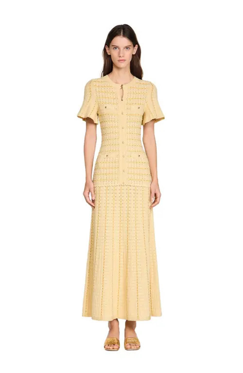 SANDRO Rhinestone knit maxi dress in Gold at Nordstrom, Size 40 Eu | Nordstrom