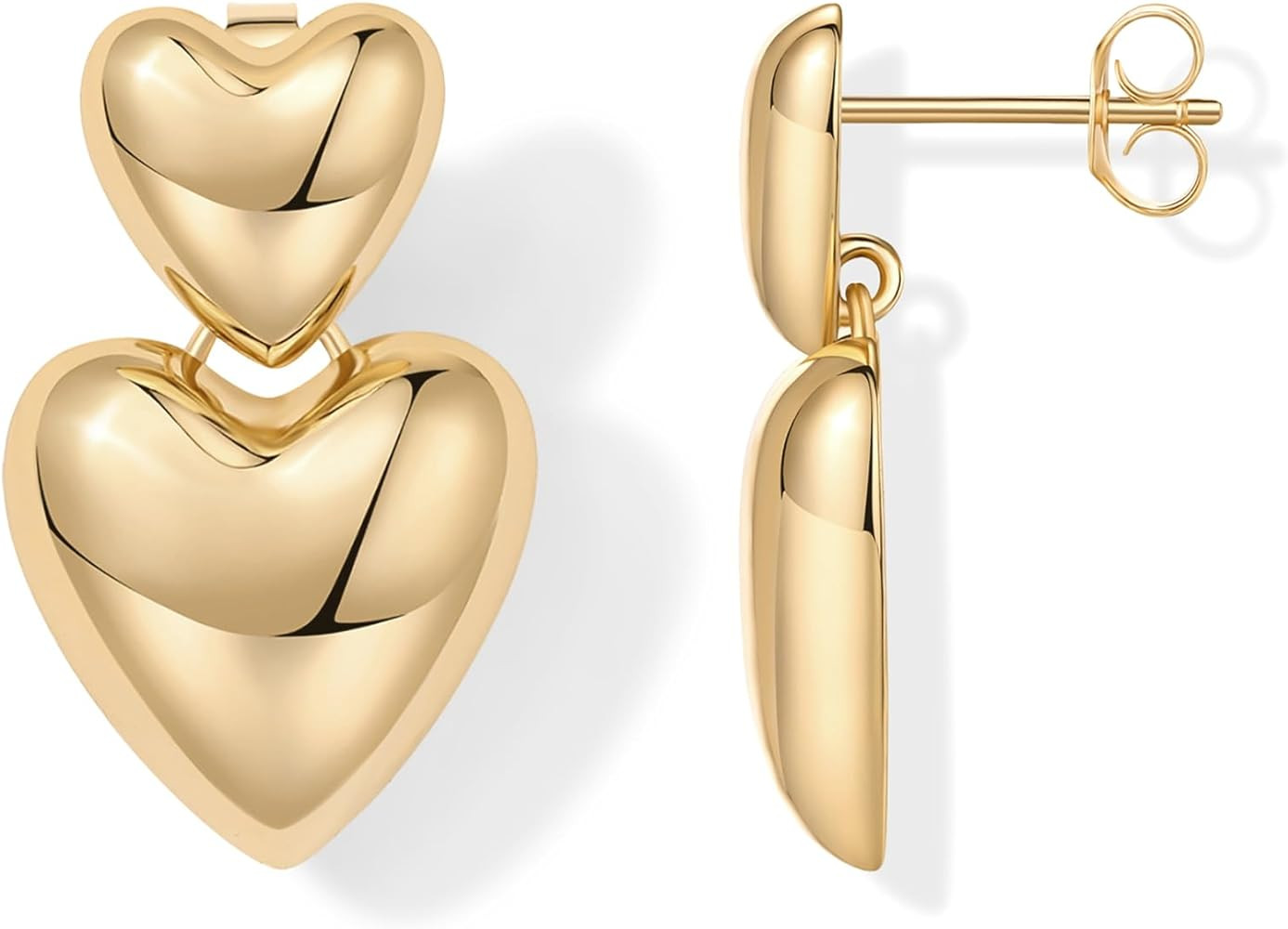 PAVOI 14K Gold Plated Sterling Silver Posts Chunky Heart Statement Earrings for Women | Love Frie... | Amazon (US)