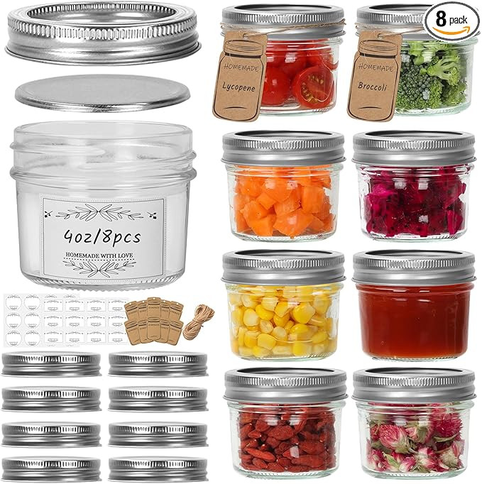 Small Mason Jars 8 Pack, 4oz/120ml Mini Canning Jars with Regular Lids for Jelly Herbs Spice Hone... | Amazon (US)