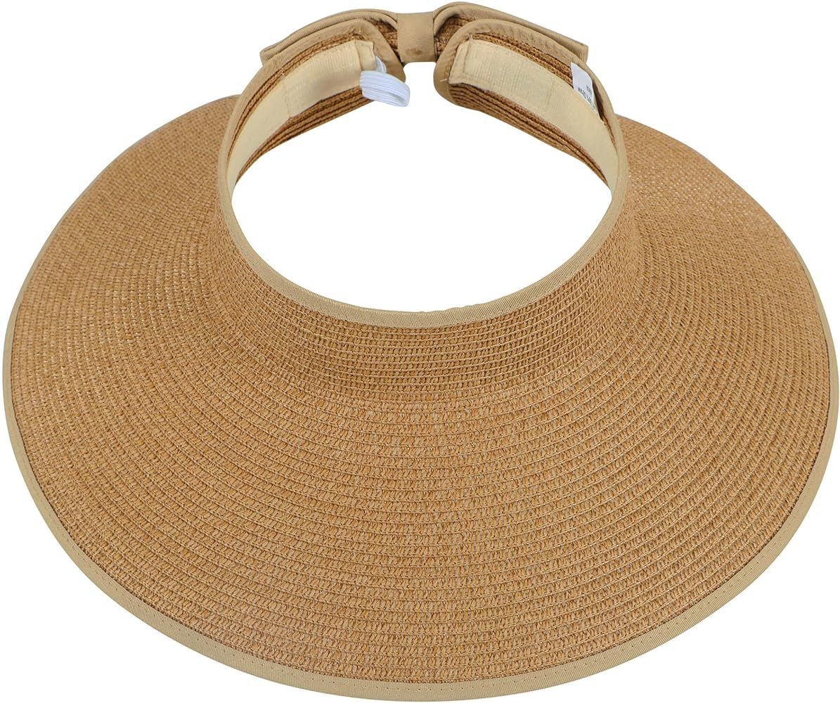 Simplicity Women's UPF 50+ Wide Brim Roll-up Straw Sun Hat Sun Visor (Ribbed_Natural) | Amazon (US)