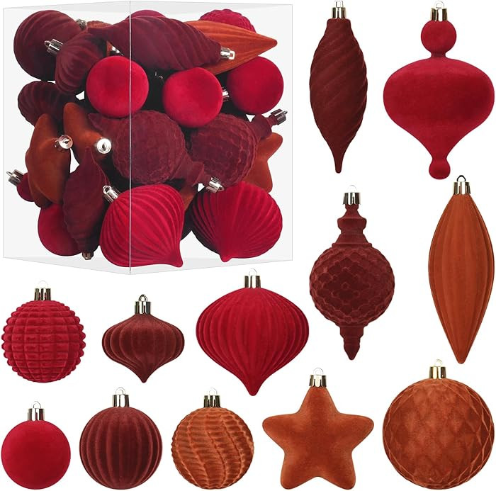 SY Super Bang 30PCS Velvet Christmas Ornaments Set, Flocked Shatterproof Assorted Hanging Xmas Tr... | Amazon (US)