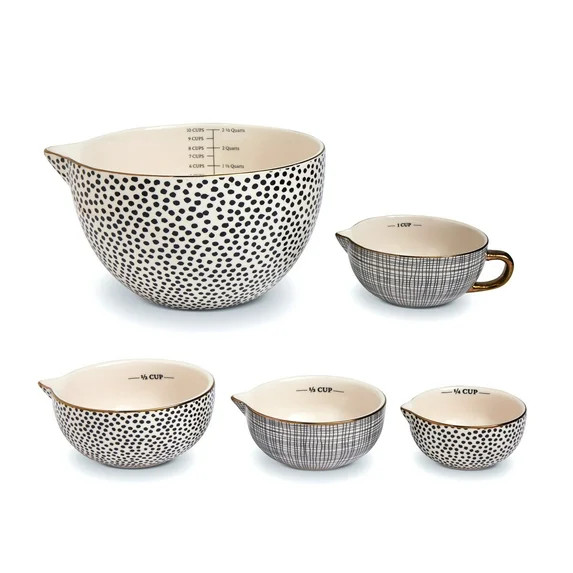 Thyme & Table, 5-Piece Ceramic Mixing Bowl and Measuring Bowl Set, Dot Pattern | Walmart (US)