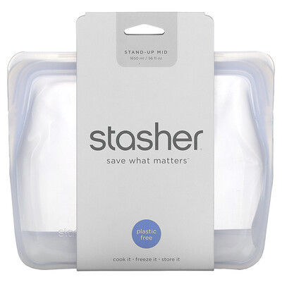 Stasher, Reusable Silicone Food Bag, Stand Up Mid, Clear, 56 fl oz (1,650 ml) | iHerb