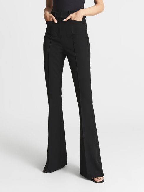 Reiss Black Dylan Regular Flared Trousers | Reiss US