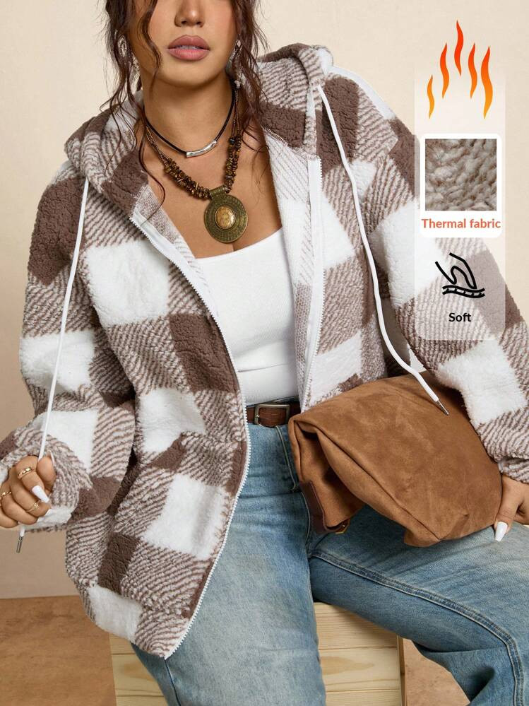 Freevana Warm & Comfortable Casual Gray Fluffy Jacket, Plus Size, Suitable For Outings, Autumn Season Thanksgiving Women New Years Women Winter Winter Women Rave Winter Clothes Christmas Chic Fall | SHEIN