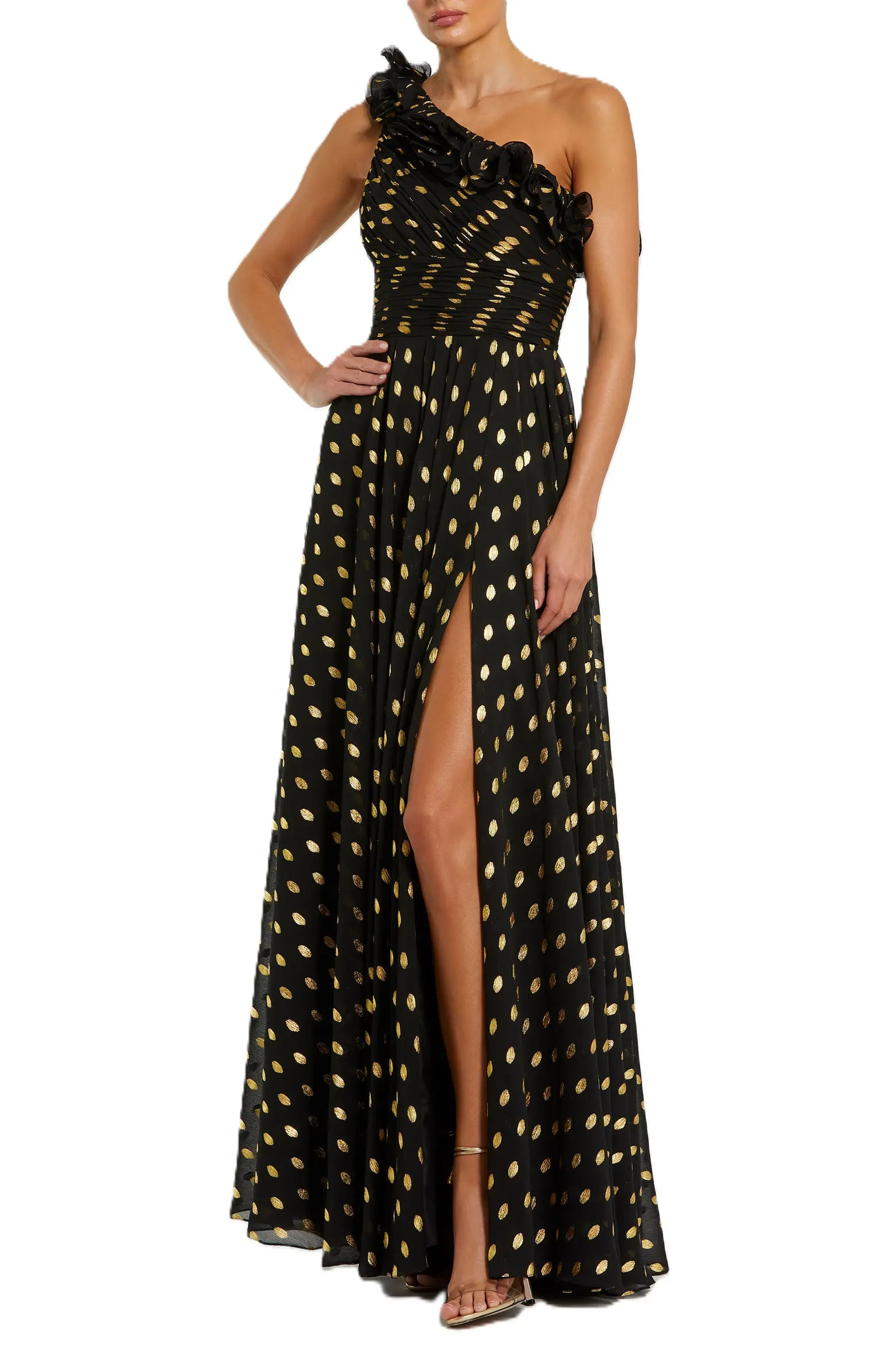 One Shoulder Ruffle Chiffon Gown With Slit | Nordstrom