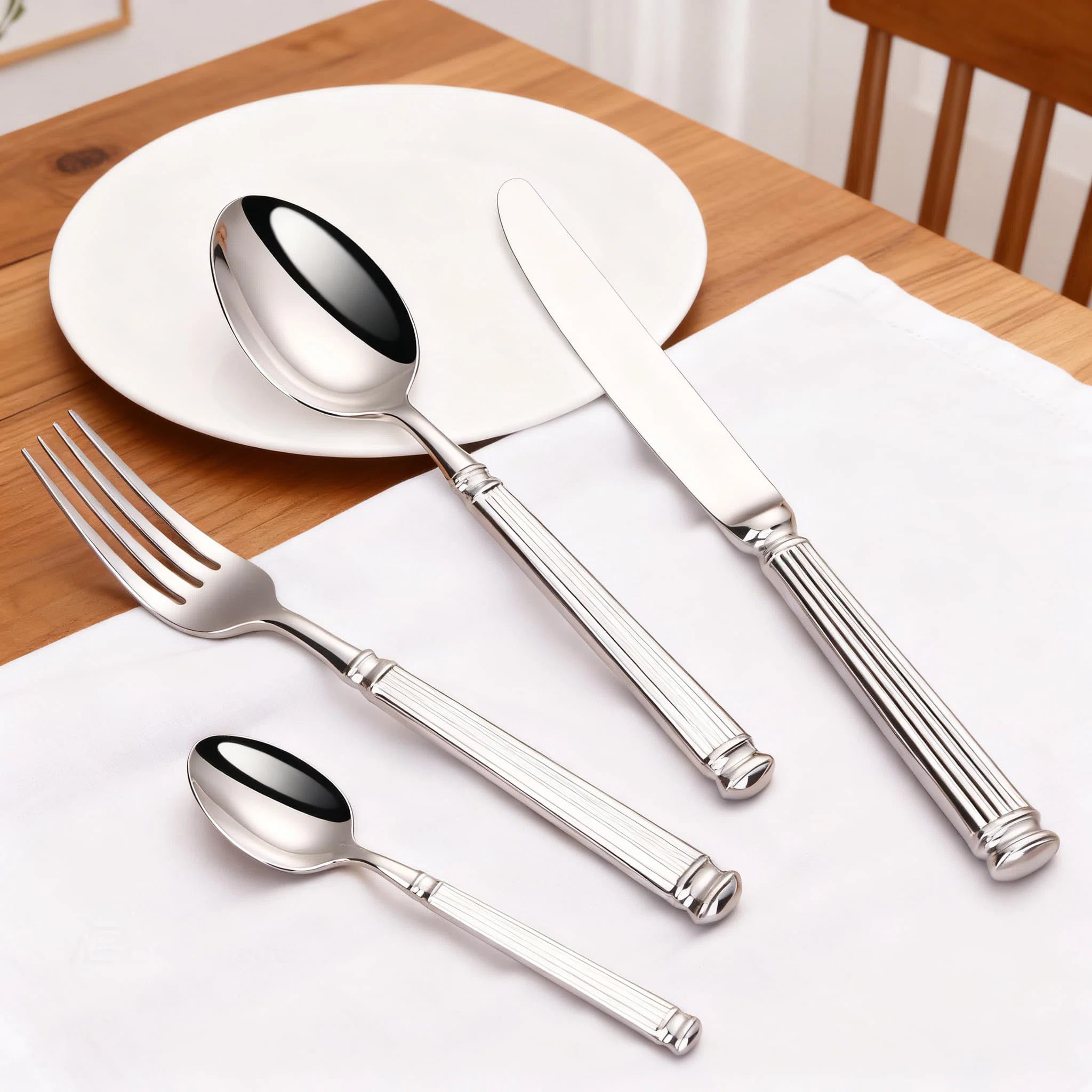 20-Piece 304 Stainless Steel Flatware Set, Heavy-Duty Forged Cutlery With European Roman Column Design, Includes Dinner Forks, Spoons, Knives, And Tea | Wayfair North America