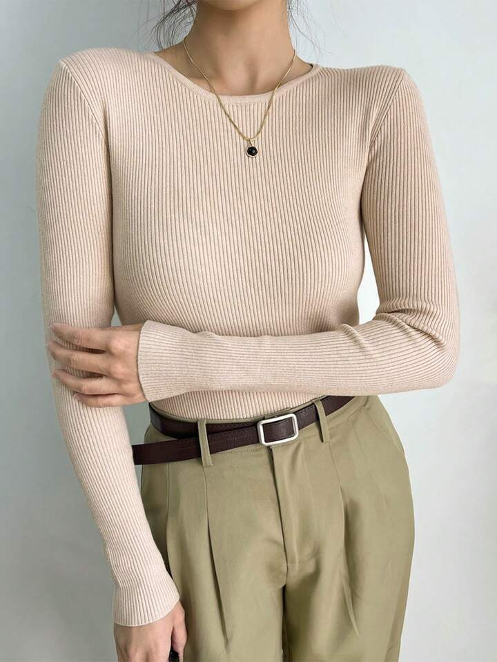 DAZY Ribbed Knit Round Neck Sweater | SHEIN
