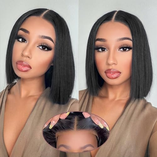 AISI Glueless Bob Wigs Human Hair Wear And Go Wig Short Straight Lace front Wigs Human Hair Pre Plucked With Baby Hair Glueless Wigs For Black Woman Beginner Friendly Natural Color (10 Inch) | Amazon (US)