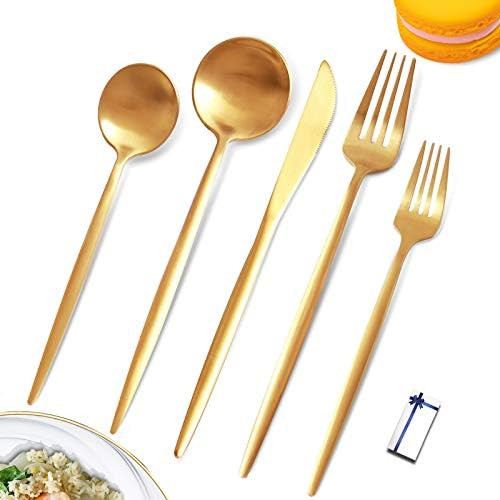 Matte Gold Silverware Set Gold Flatware Set Gold Cutlery Set Stainless Steel Gold Utensils Set Se... | Amazon (US)
