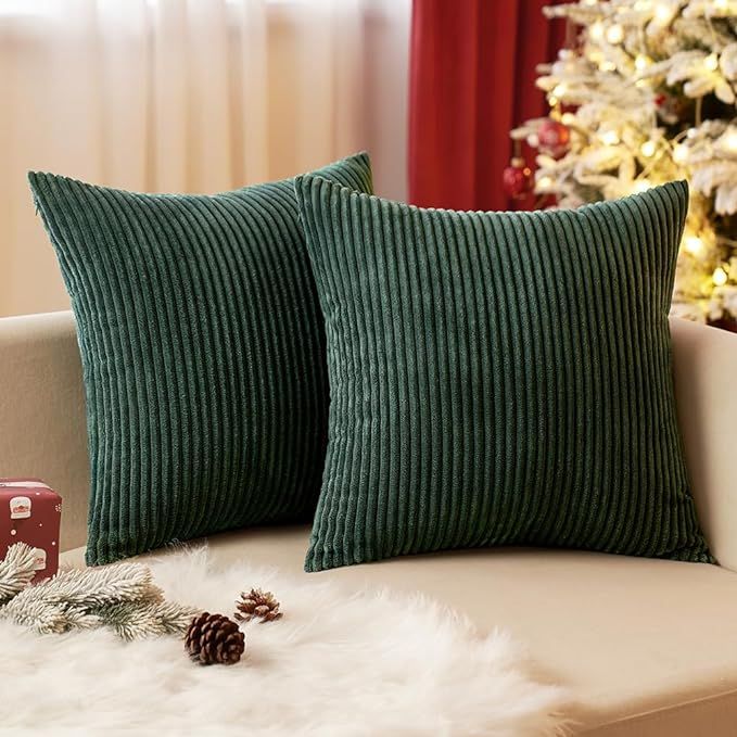 EMEMA Christmas Throw Pillow Covers Corduroy Decorative Soft Striped Square Cushion Covers Spring... | Amazon (US)