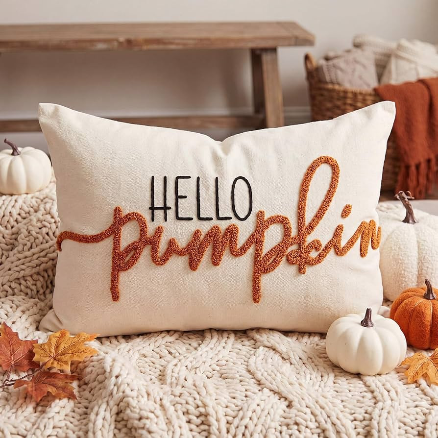 Boao Fall Pumpkin Pillow Covers 12x20, Hello Pumpkin Lumbar Chenille | Amazon (US)