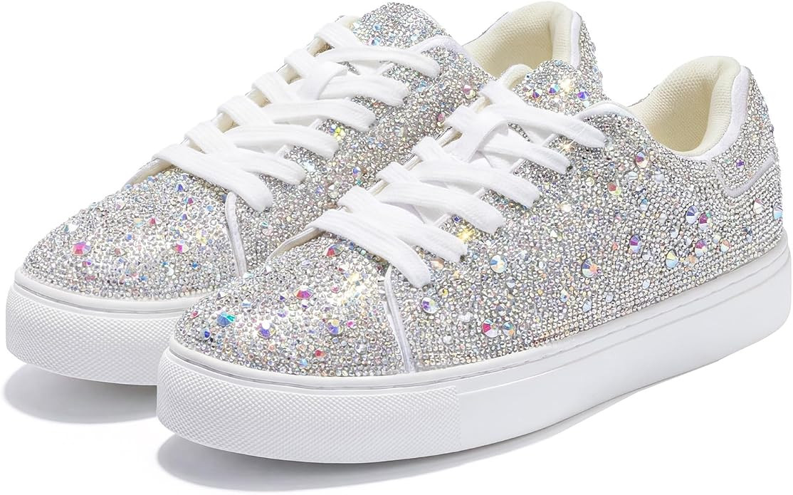 Sparkly Rhinestone Sneakers for Women - Sparkle Fashion Bedazzled Platform Tennis Shoes, Bling Gl... | Amazon (US)