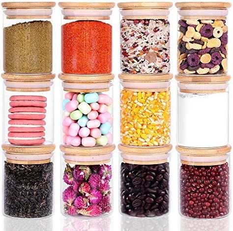 12 Piece Glass Storage Jars Set with Bamboo Lid, 6oz Glass Spice Canisters, Mini Glass Mason Jars... | Amazon (US)