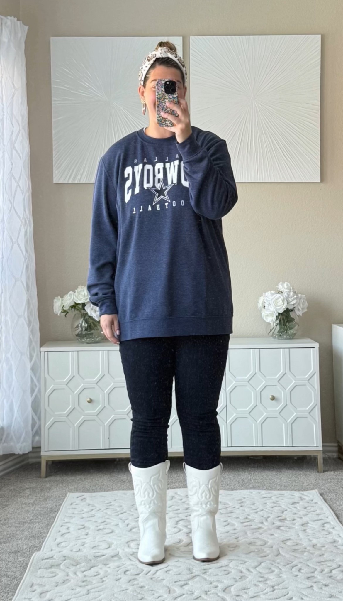 Mom-Friendly Game Day Outfit
 A gameday look that’s comfortable, size-inclusive, and budget-friendly. Comfy, oversized long sleeve sweatshirt, headband with boots and sequins, cute football gameday accessories, plus-size comfortable dark jeans with pockets, white boots easy to pull on and low heel, football heart earrings 
 gameday outfits women, affordable mom fashion, tall girl OOTD, plus size gameday looks, target fall fashion

#LTKPlusSize #LTKFindsUnder50 #LTKMidsize