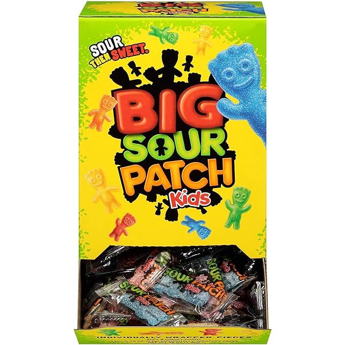 SOUR PATCH KIDS Big Individually Wrapped Soft & Chewy Candy, Christmas Candy Stocking Stuffers, 2... | Amazon (US)