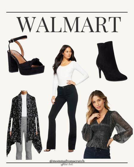 Walmart holiday outfits, black jeans, shimmer blouse, black pumps, blanket poncho. These beautiful, comfortable and stylish outfit you can find at Walmart #walmartpartner #walmartfashion @Walmartfashion

#LTKstyletip #LTKHoliday #LTKunder50