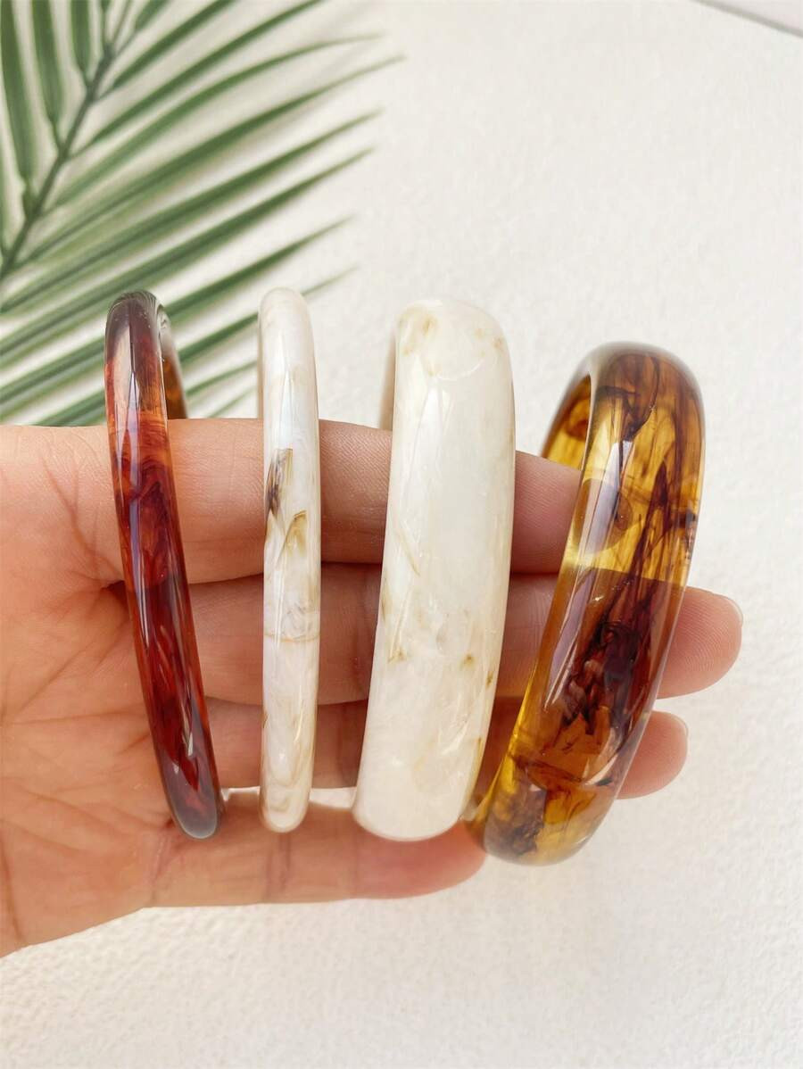 4pcs Vintage Resin Amber Texture Acrylic Bangle Bracelets For Women, Fashionable And Versatile, S... | SHEIN
