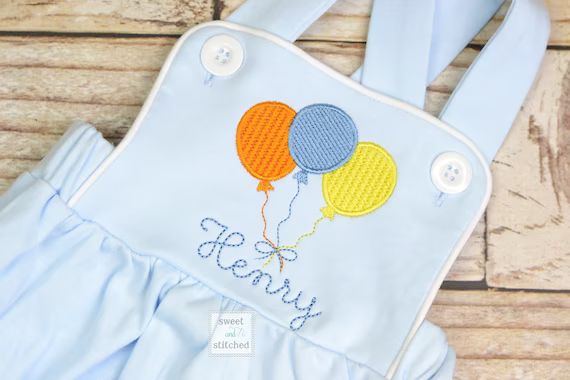 Monogrammed baby boy Birthday romper, personalized boys bubble, boys cake smash outfit, balloon b... | Etsy (US)