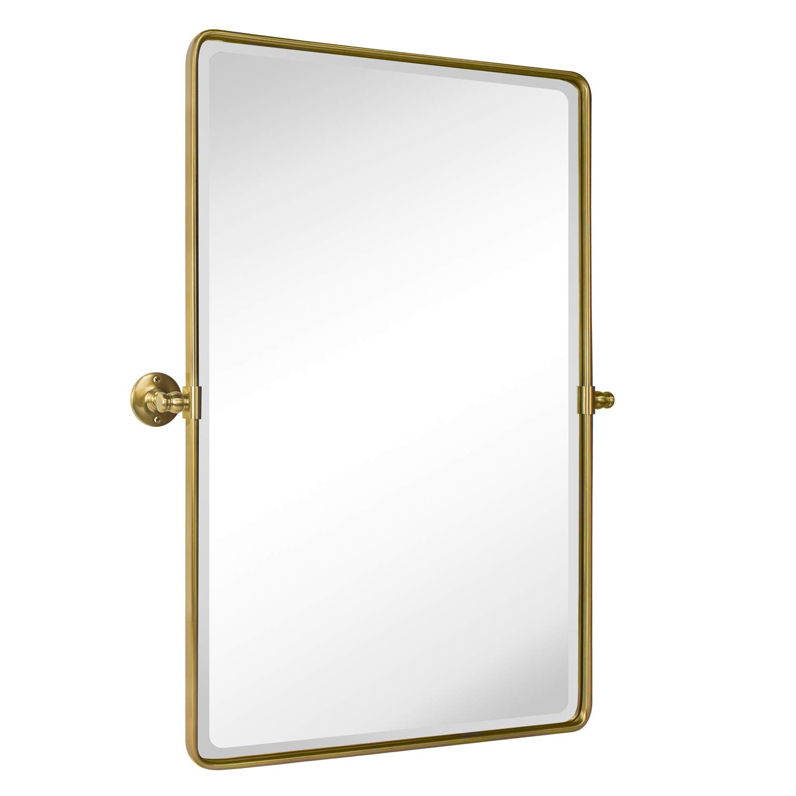 TEHOME 27 x 35'' Gold Pivot Mirror Brushed Champagne Gold Tilt Rectangle Bathroom Mirror Tilting Beveled Vanity Mirrors for Wall | Amazon (US)