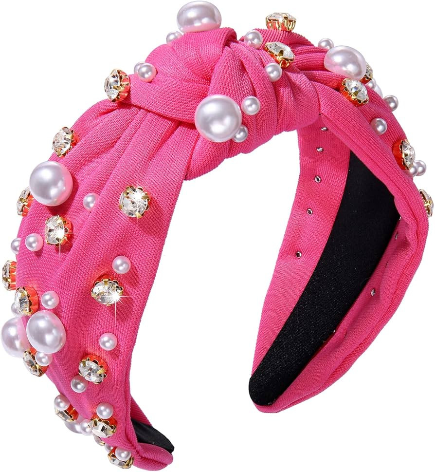Pearl Knotted Headband for Women White Pearl Rhinestone Crystal Jeweled Embellished Hairband Fash... | Amazon (US)