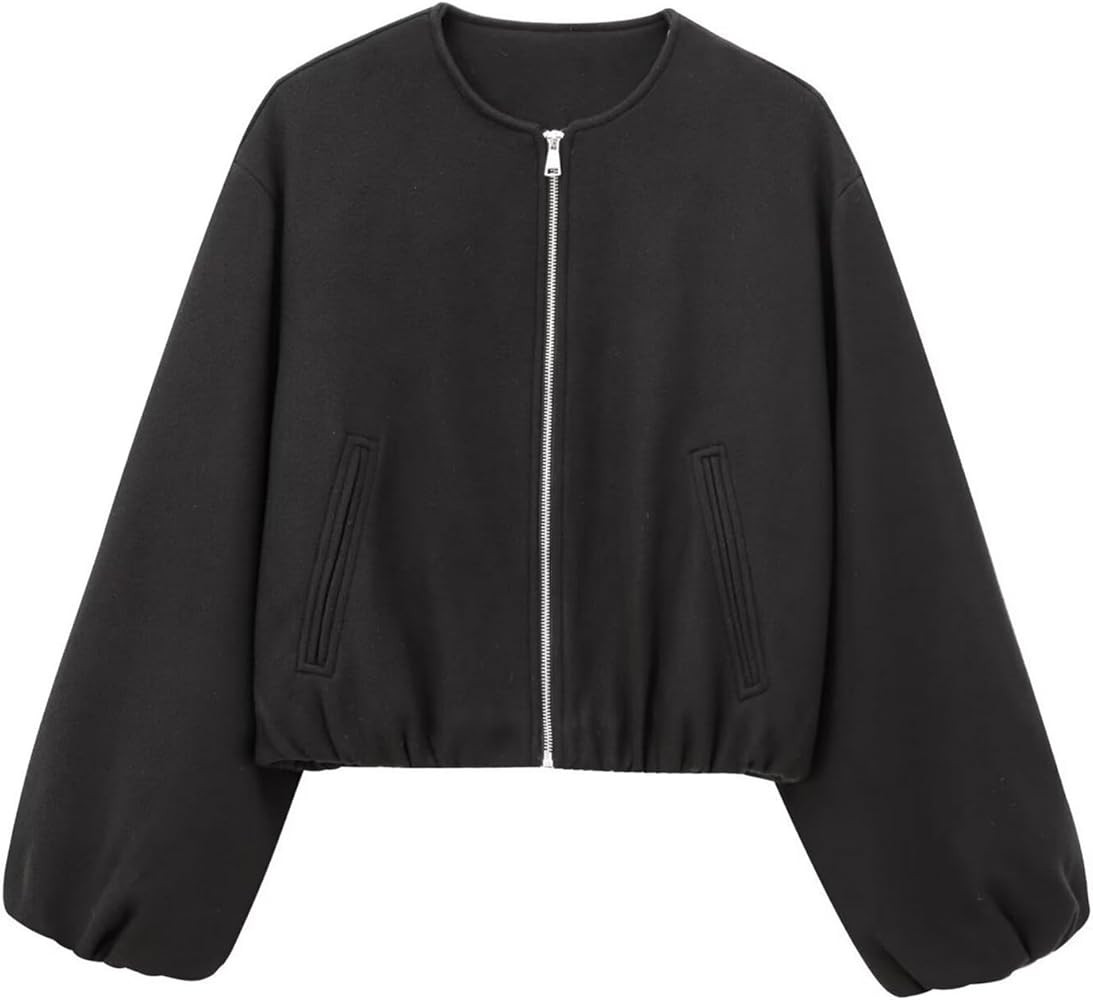 Womens Cropped Bomber Jacket Casual Zip Up Varsity Jackets Trendy Outwear Coats with Welt Pockets | Amazon (US)