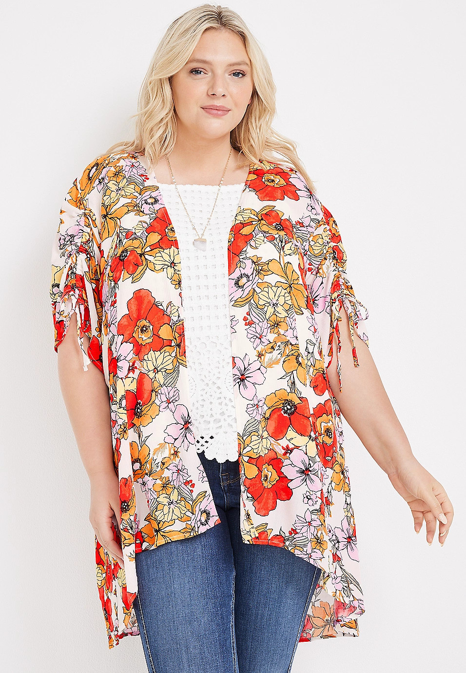 Plus Size Poppy Floral Cinched Sleeve Kimono | Maurices