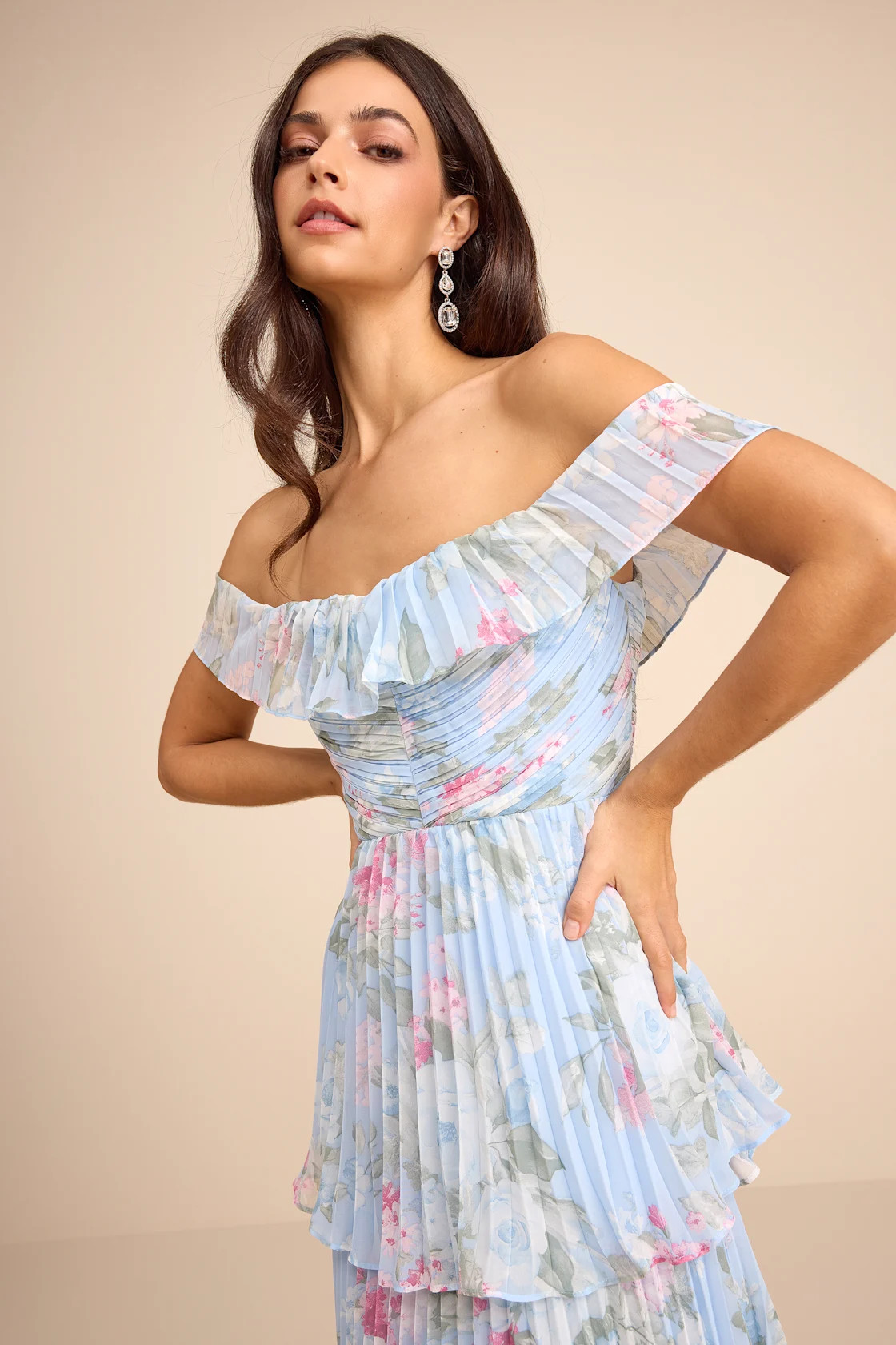 Always Remarkable Light Blue Floral Off-the-Shoulder Maxi Dress | Lulus
