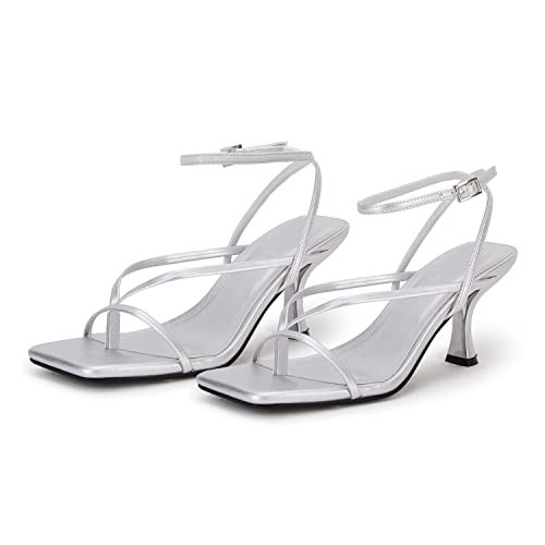 PiePieBuy Women's Lace Up Heeled Sandals Square Flip Flop High Heels Strappy Party Shoes | Amazon (US)