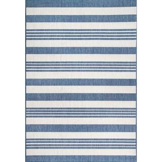 Robin Striped Coastal Blue 5 ft. x 8 ft. Indoor/Outdoor Area Rug | The Home Depot