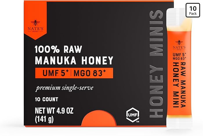 Nate's Manuka Honey Minis - 10 count Single-serve, Pure Manuka Honey - MGO 83+ | UMF 5+ Certified... | Amazon (US)