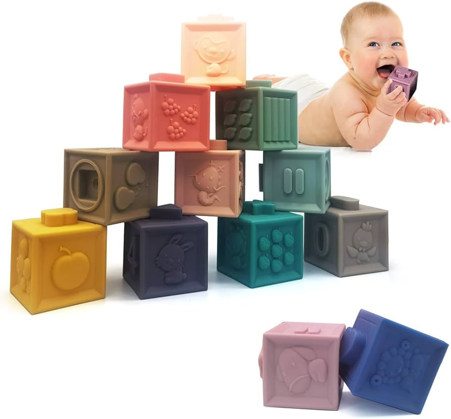 Yzata Baby Blocks Soft Building Blocks Baby Teething Toys Teethers Educational Squeeze Play with Num | Amazon (US)
