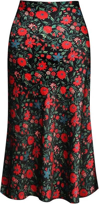 Leopard Skirt for Women Midi Length High Waist Silk Satin Elasticized Cheetah Skirts | Amazon (US)