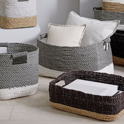 Two-Tone Woven Seagrass Baskets - Natural/Black | West Elm (US)