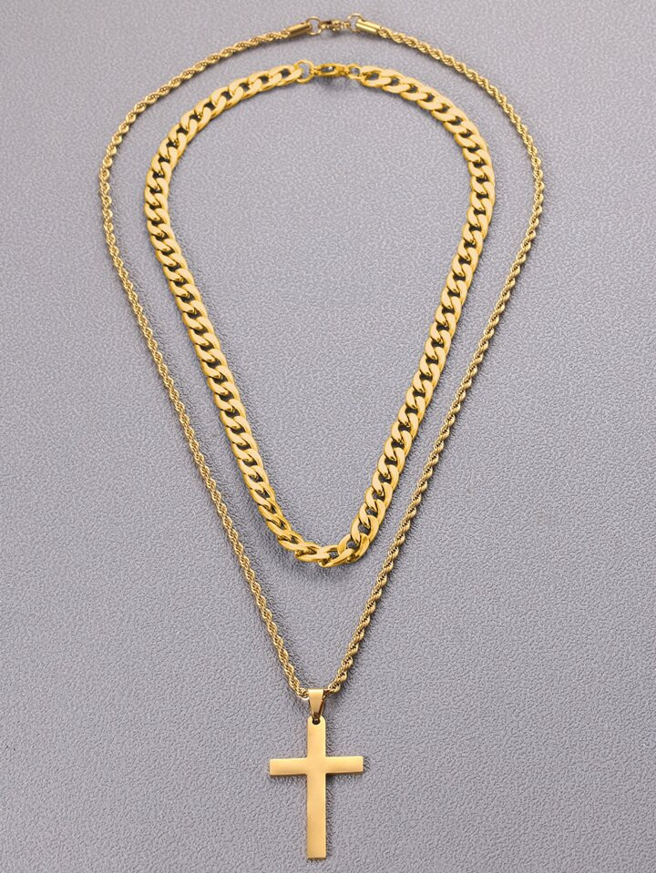 Fashionable and Popular 2pcs Men Cross Decor Necklace Stainless Steel for Jewelry Gift and for a ... | SHEIN