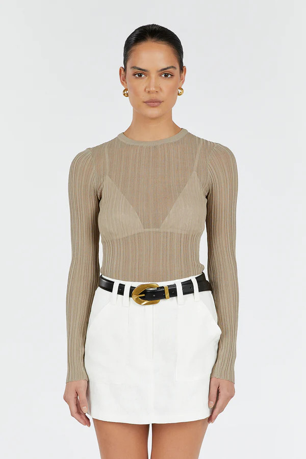 HARPER TAUPE LONG SLEEVE KNIT TOP | DISSH