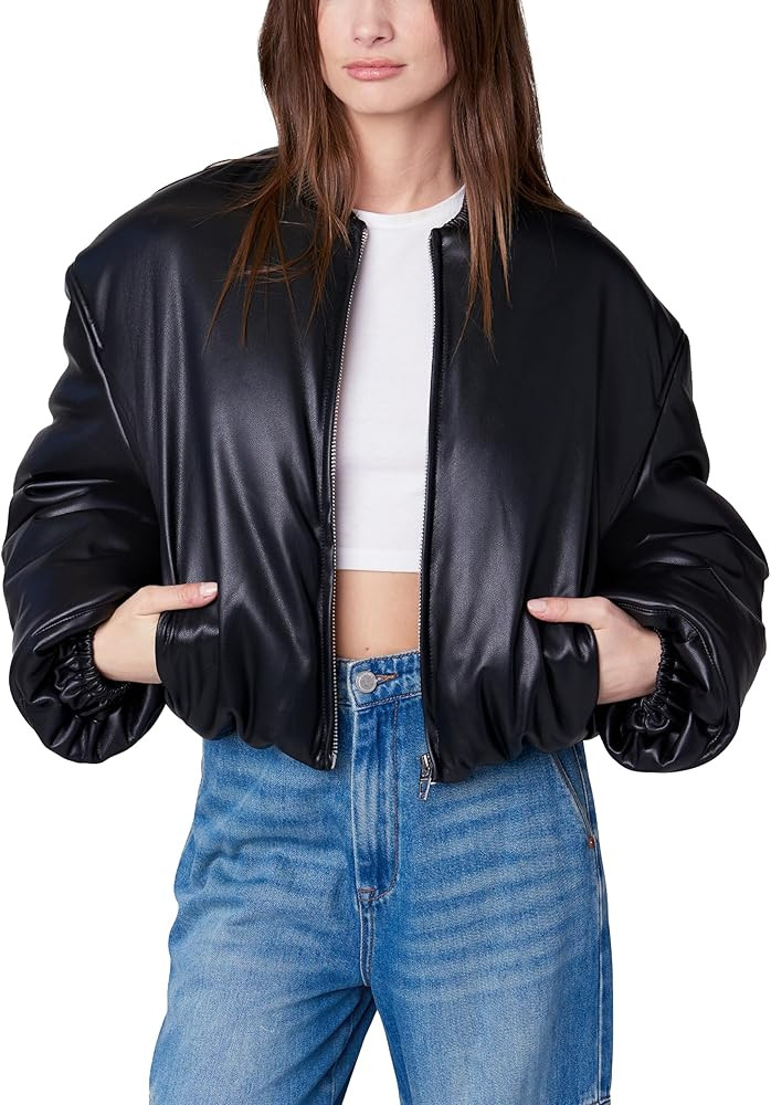 [BLANKNYC] womens Vegan Leather Cropped Bomber | Amazon (US)