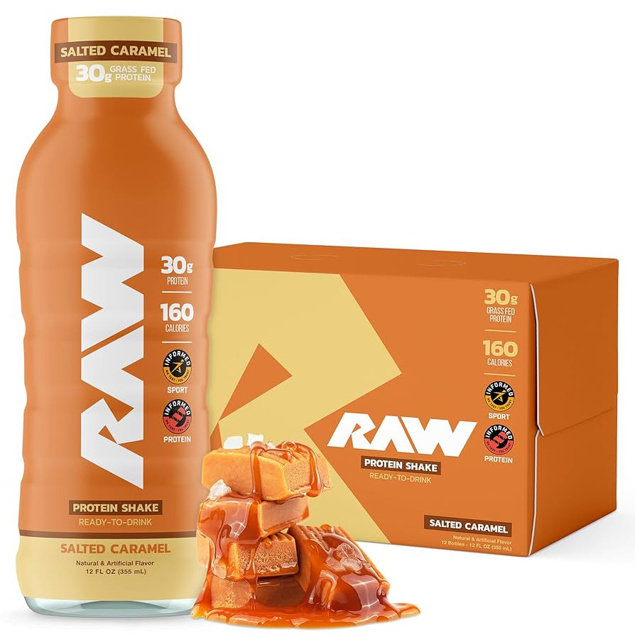RAW Ready-to-Drink Protein Shake, Salted Caramel - RTD Protein Drinks with Grass-Fed Whey Protein... | Amazon (US)