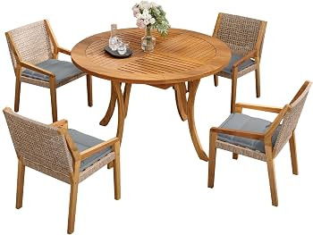 Christopher Knight Home Verle Wooden Patio Dining Set for 4, Acacia Wood Outdoor Dining Table Set... | Amazon (US)
