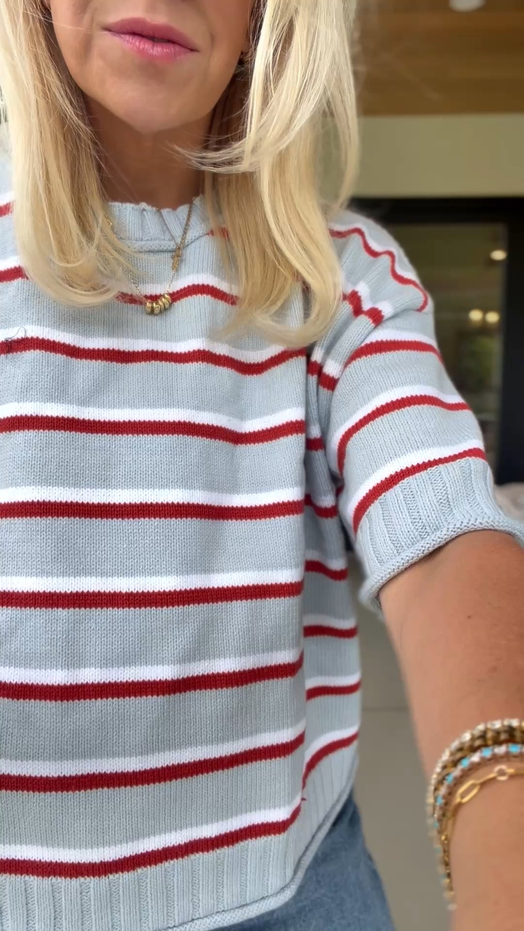 Short sleeve striped sweater! Cute for now while it’s still warm!