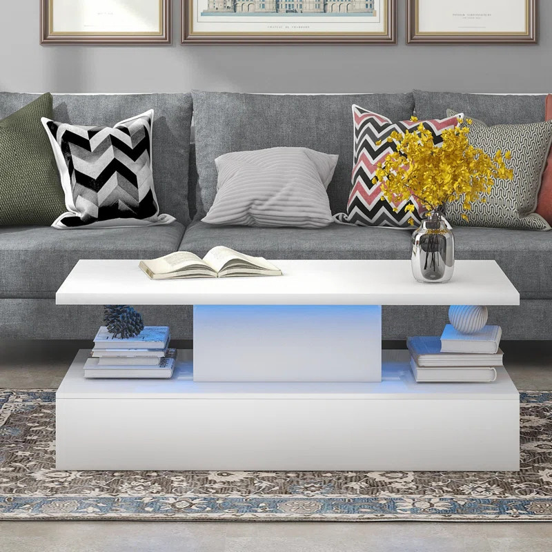 Selenne Coffee Table Cocktail Table Modern Industrial Design with LED lighting, 16 colors with a ... | Wayfair North America
