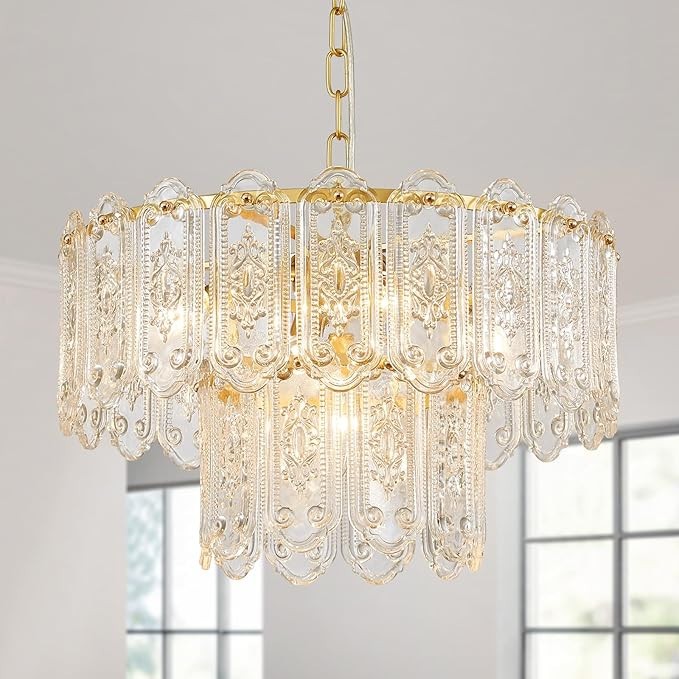 5-Lights Luxury Glass Chandeliers, Mid-Century Modern Chandeliers for Dining Room, D18.5'' × H18... | Amazon (US)