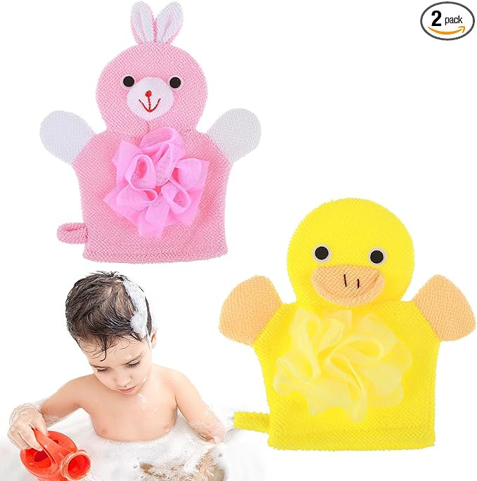 2 Pcs Bath Mitt Washcloths Gloves, Cute Cartoon Exfoliating Glove Body Scrubber, Gentle Soft Scru... | Amazon (US)