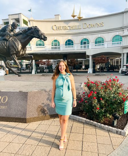 Seafoam green is usually not my go-to color but when I saw this dress, it just felt perfect for a southern fall wedding at Churchill Downs in Louisville, Kentucky! 

I couldn’t find a “maternity” dress that felt formal enough AND made me feel pretty, so I learned a great insight - wear “normal” clothes and simply size up as needed when you’re pregnant. You’ll feel more confident and have more energy in something that makes you feel beautiful, not frumpy! I’m typically a 6-8 in this brand, at 33 weeks, I bought the size 10 :)

#LTKwedding #LTKbump #LTKtravel