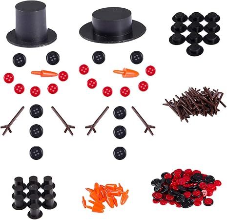 20 Sets Buttons for Snowman Crafts DIY- 20pcs Carrot Noses Buttons 20pcs Mini Black Top Hats Plas... | Amazon (US)