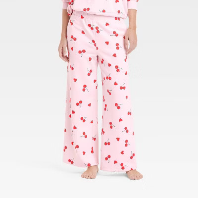 Women's Cherry Hearts Printed Graphic Lounge Pants - Pink M | Target