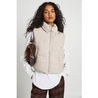 boohoo Women's Textured Puffer Gilet in Stone | Size: 10 | Boohoo.com (UK & IE)
