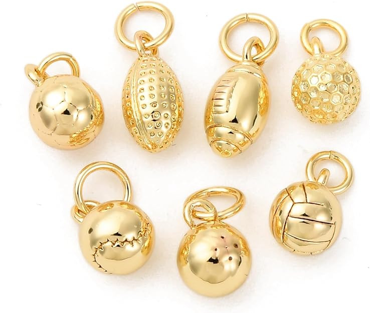 KitBeads 20pcs 18K Real Gold Plated Sport Ball Charms Brass Soccer Rugby Volleyball Charm Mini Fo... | Amazon (US)